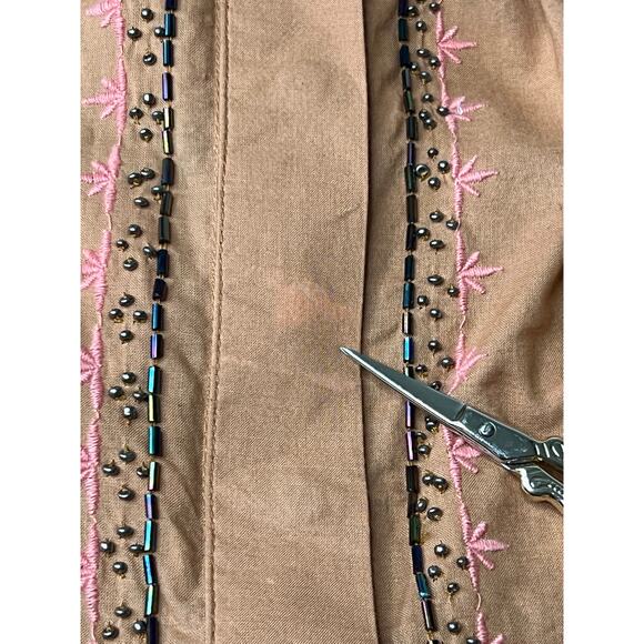 FARM RIO Mystic Embroidered + Beaded L/S Button-Up Shirt Peach/Tan Large - Picture 13 of 15
